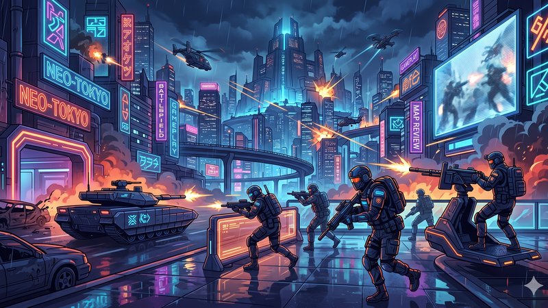 Футуристический пейзаж карты Нео-Токио в игре Battlefield 2026 для обзора обновления на ПК